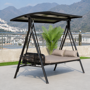 Columpio de patio exterior con toldo y cojines, silla columpio de metal para jardín, terraza, balcón, piscina, muebles de descanso. - Product Image 2