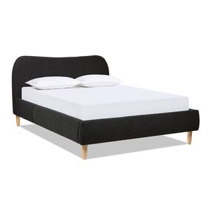 Letto matrimoniale imbottito con piattaforma e testiera curva in stile romano, tessuto bouclé nero ebano - Product Image 2