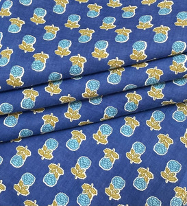 Royal Blue Floral Buti Hand Block Print Eco-Friendly Cotton <b>Fabric</b> Indian Sanganeri Girls Bags & Purses Material Wholesale Yard - Product Image 2
