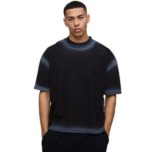 T-shirt dégradé noir pour homme, design à bords délavés, manches courtes, coton respirant, logo personnalisé, vêtements décontractés, vente en gros - Product Image 1