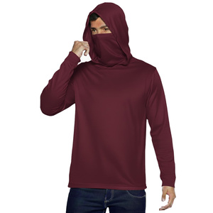 Men's Black Long Sleeve Hooded UV Protection Shirt Anti-Uv Fishing Wear Pullover Solid Color 100% Polyester Upf 50 - Product Image 6