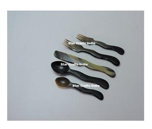 Juego de utensilios para ensalada de cuerno natural estilo americano, cuchara para postre, cuchillo, tenedor para frutas, ecológico, apto para lavavajillas, multifunción, India - Product Image 2