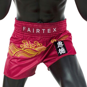 กางเกงมวยไทย Fairtex สีแดงลายปักคลื่นทอง ยูนิเซ็กซ์ ผ้าสเตรช แห้งเร็ว ระบายอากาศได้ดี ผลิตจากโพลีเอสเตอร์ 100% เหมาะสำหรับ MMA คิกบ็อกซิ่ง และมวย - Product Image 2