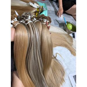 Extensions de cheveux vietnamiens vierges à pointe plate Micro-bond, lisses comme des baguettes, avec mèches piano brun blond pré-colorées, vente en gros - Product Image 2