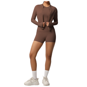 Nuevo Conjunto Deportivo de Yoga con Chaqueta Ajustada de Manga Larga, Transpirable, de Color Sólido y Tejido Cepillado - Product Image 4