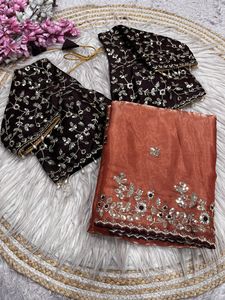 Sari en soie de créateur exclusif, élégant, avec chemisier chic, tendance, ethnique, dernier cri, pour mariée, indien, modeste, pour soirée, pour femme - Product Image 4