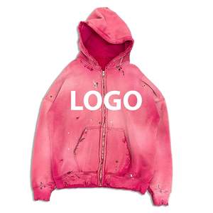 Sudadera con Capucha Personalizada con Logotipo, Estilo Urbano para Hombre, Vintage, Desgastada, con Agujeros, Lavado Ácido, Oversize, de Felpa, 100% Algodón Tejido, OEM - Product Image 1