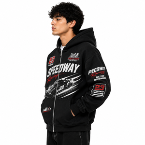 Sweat à capuche Speedway Racing pour homme, noir, coupe oversize, en molleton de coton, zippé, imprimé graphique, automne-hiver, logo personnalisé, fabricant - Product Image 2