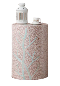 Pink Branch Motif Cylinder Accent Stools Mother of Pearl Handcrafted <b>Mosaic</b> Small Side Table For Living Room Bedroom Decor - Product Image 4