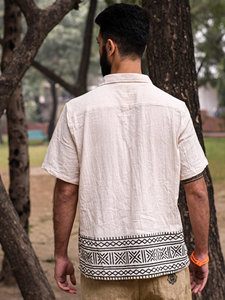 Men Handcrafted Cotton Short Sleeve Button <b>Down</b> Collar Shirt Casual Summer Wear Comfortable Breathable Natural Fabric Shirt - Product Image 5