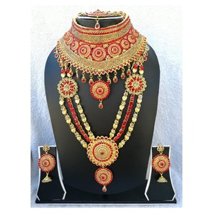 Conjunto de Collar y Aretes Étnicos Indios de Aleación Chapada en Oro, con Cristales Rojos y Diseño Floral, Joyería de Boda para Mujer - Product Image 5