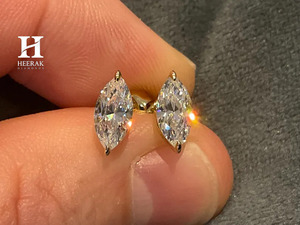 Boucles d'oreilles clous en diamant de laboratoire certifié IGI, taille marquise, en or jaune massif 14K 18K, solitaires en diamant taille marquise - Product Image 5