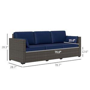 Divano da Esterno in Vimini PE a 3 Posti con Seduta Profonda e Cuscini Rimovibili Impermeabili per Balcone o Terrazza - Product Image 3