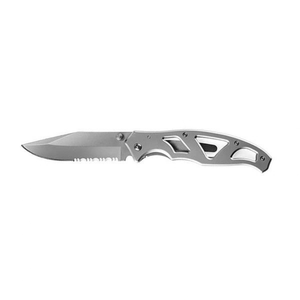 Couteaux de poche pliants gris argenté avec lame en acier inoxydable partiellement dentelée, manche en métal squeletté, légers, pour l'extérieur et l'EDC - Product Image 4