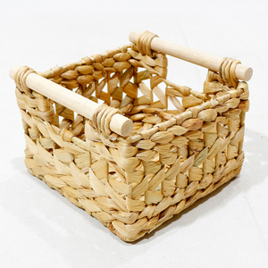 <b>Square</b> Natural Water Hyacinth Storage <b>Basket</b> With Handles Rustic Multi Purpose Organizer for Home Desktop Neatening - Product Image 2