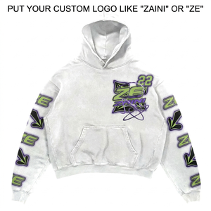 Sweat à capuche pour homme en molleton de coton et polyester 400 GSM, blanc, avec logo personnalisé imprimé DTF, impression sérigraphique en relief et broderie, poche kangourou - Product Image 1