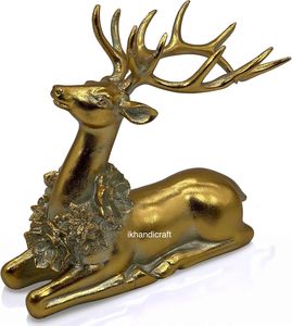 Statue de renne en aluminium doré, décoration de Noël de table, figurine de cerf de 8,7 pouces, ornement, décoration de salon, décoration de Noël, art déco, fait à la main - Product Image 1