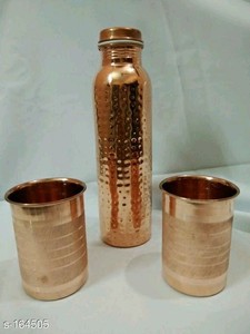 Handmade Copper Water Bottle 2 <b>Cups</b> <b>Set</b> Traditional Design Elegant Gym Use Anti-corrosion Coating - Product Image 2
