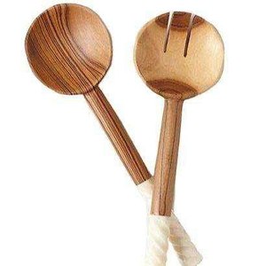 Juego de utensilios de madera para servir ensaladas, cuchara y tenedor hechos a mano, utensilios de cocina de madera natural, herramientas para mezclar ensaladas, ecológicos para la mesa. - Product Image 2