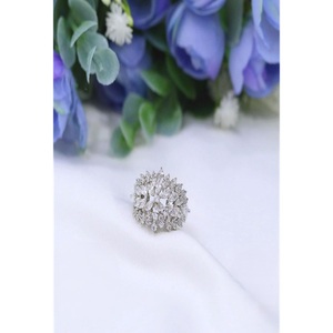 Fabolous Premium Quality Brass <b>Silver</b> Plated CZ Zircon Stone Look <b>Adjustable</b> Trendy Wedding <b>Ring</b> for Women - Product Image 1