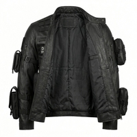 Veste en cuir véritable noire pour homme, personnalisable, style streetwear, multi-poches, épaisse, pour motard, vente en gros