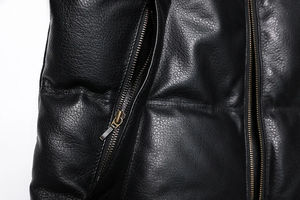 Veste unisexe en cuir véritable de peau de mouton, duvet de canard blanc, capuche en peau de chèvre, manteau chaud et épais pour l'hiver - Product Image 6