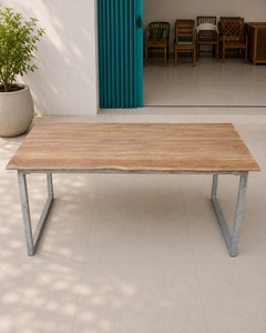 Industrial Outdoor Live Edge Teak Wood Dining Table with Metal Frame <b>Rectangular</b> Design for Patio Use Model TAB40 - Product Image 3