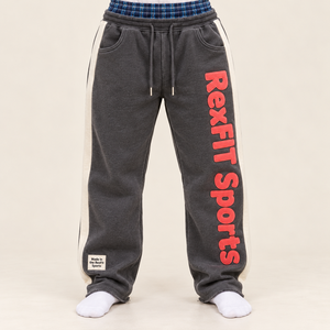 Pantalon de jogging unisexe surdimensionné en molleton imprimé personnalisé, coupe large avec bandes latérales, cordon de serrage à la taille et poches, vente en gros OEM - Product Image 3