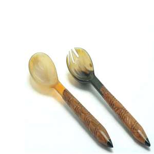 Juego de Cucharas para Servir con Diseño Retro de Cuerno, Mango Largo y Acabado Pulido Espejo, para Regalos Decorativos, Ecológico - Product Image 1