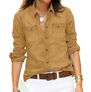 เสื้อเชิ้ตเดนิมแขนยาวผู้หญิงขายดี ระบายอากาศได้ดี ทรงหลวม สไตล์ครอปท็อป สีซีดแบบซันเฟด ลุคซัมเมอร์แฟชั่น เสื้อผ้าเดนิม - Product Image 1