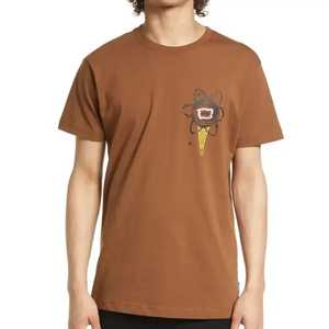 T-shirt à manches courtes marron pour homme avec imprimé de dessin animé de crème glacée, coupe classique, col rond, style décontracté, fabrication directe du Pakistan. - Product Image 6