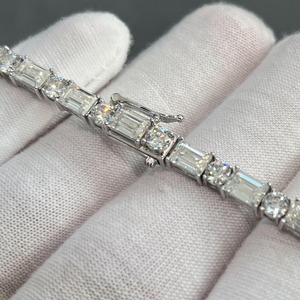 Emerald And Round Cut VVS Moissanite Diamond Tennis <b>Bracelet</b> <b>Silver</b> Plated 925 <b>Silver</b> For Woman Jewelry Available At Low Price - Product Image 2