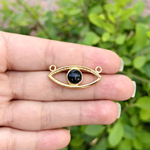 Connecteur de bijoux léger en onyx noir, serti de collet massif, plaqué or 18 carats, 8 mm, composants doublement montés, vente en gros - Product Image 1