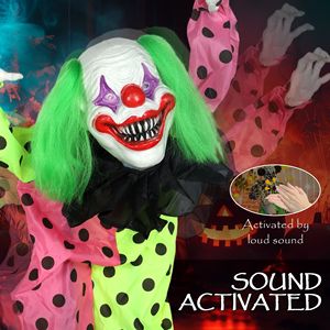 Figurine de clown d'Halloween grandeur nature empilable avec yeux lumineux rouges et activation sonore, décorations d'Halloween animées effrayantes - Product Image 5