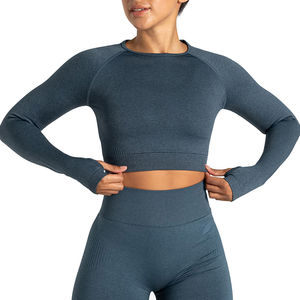 Haut de sport léger sans couture à manches longues pour femme, taille haute, idéal pour la gym, le fitness et le yoga - Product Image 3