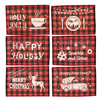 Mantel Individual Navideño WUJI PL22003, Diseño Festivo a Cuadros Rojos y Negros, Poliéster, 29cm X 43cm, Opción de Logotipo Personalizado para Cenas Navideñas