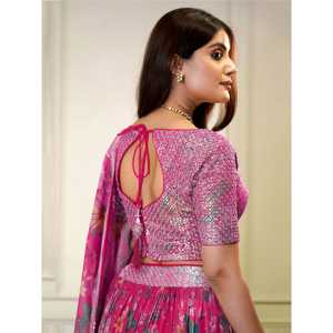 Merveilleux Rose Paillettes Organza Sangeet Wear Lehenga Choli - Product Image 2