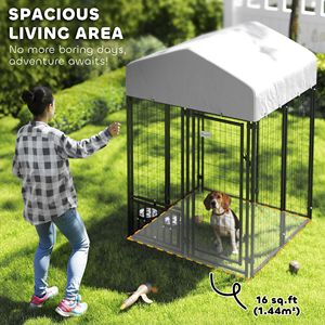 Cuccia per Cani da Esterno con Rete Saldata, Rotazione a 360 Gradi, 4 Livelli Regolabili, Ciotole e Copertura Impermeabile, 3.9 X 3.9 X 6 Pollici - Product Image 3