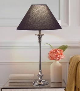 Traditional Chrome Table Lamp with Black Fabric Empire Shade Warm White LED Light for Bedroom <b>Decorative</b> <b>Lighting</b> - Product Image 1