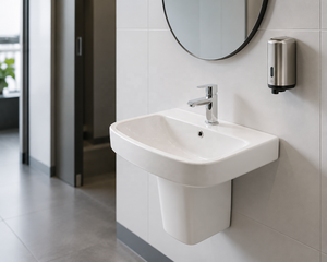 Hexagonal Semi-Pedestal Modern Bathroom <b>Sink</b> Single Hole Faucet Mount Easy Clean Glossy Finish Wall-Mounted 5 Year Warranty - Product Image 5