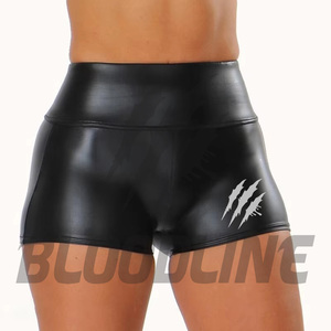 Pantalones Cortos de Cintura Alta para Hombre, Negros, con Recubrimiento de PU, Cierre de Botones, Estilo Gótico, Color Sólido - Product Image 4