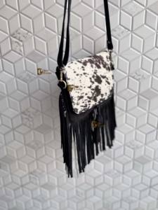 Bolso de mano de estilo occidental de piel de vaca auténtica para mujer, bolso de flecos bohemio de nuevo diseñador con patrón de caramelo, bandolera multiusos - Product Image 2