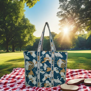 Nouveau sac fourre-tout en coton matelassé multicolore 2026 avec bretelles, sac fourre-tout tendance pour les mains et les voyages avec poche - Product Image 3