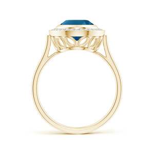 14K Solid Gold Bezel-Set Oval London Blue Topaz <b>Ring</b> with Diamond Halo Handmade <b>Customized</b> Fine Jewelry Wedding Engagement - Product Image 2