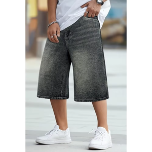 Men's Washed Denim Bermuda Shorts <b>Mid</b> Waist Button Fly Casual Style Solid Color Breathable Canvas Fabric - Product Image 5