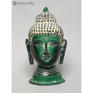 Estatua de cabeza de Buda de latón verde de 11 \ "escultura colgante de pared artesanal - Product Image 3