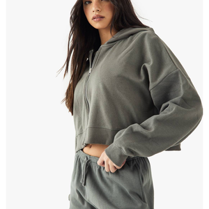 Sweat à capuche court zippé intégral 2026 avec impression 3D en relief, haut de gamme, en molleton épais, à épaules tombantes, pour le fitness et l'entraînement sportif - Product Image 1