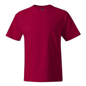 T-shirt en coton rouge pour homme, coupe classique, manches courtes, col rond, décontracté, basique, couleur unie, jersey tricoté, design uni - Product Image 1