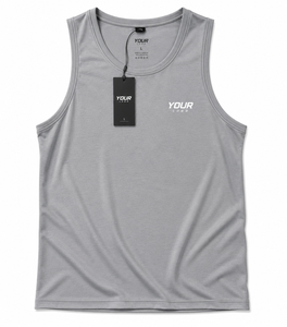 Débardeur sans manches gris pour homme, col rond, séchage rapide, polyester, décontracté, sport, avec logo imprimé par transfert thermique sur le devant - Product Image 1
