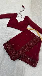 Women Traditional Georgette <b>Saree</b> <b>Maroon</b> Embroidered Quick Dry Wedding Wear Floor-Length Regular Fit All Seasons India Pakistan - Product Image 5